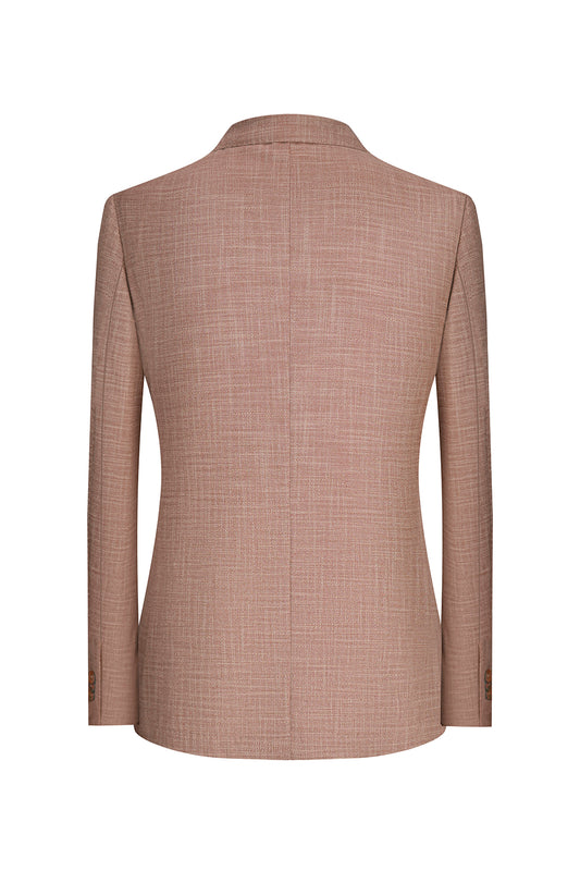 Blazer desestruturado single breasted, em lã, linho, seda e fibra de bambu, com lapela notched - Khaki Salmão BPN