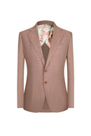 Blazer desestruturado single breasted, em lã, linho, seda e fibra de bambu, com lapela notched - Khaki Salmão BPN