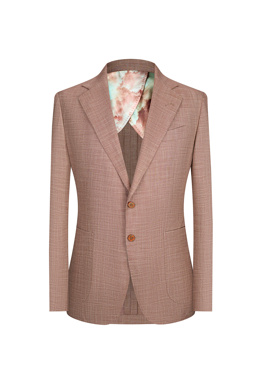 Blazer desestruturado single breasted, em lã, linho, seda e fibra de bambu, com lapela notched - Khaki Salmão BPN