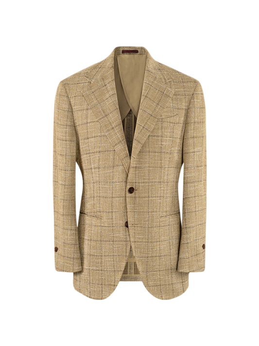 Blazer single breasted, desestruturado com lapela notched, lã mista - Khaki Windowpane - CULTUM