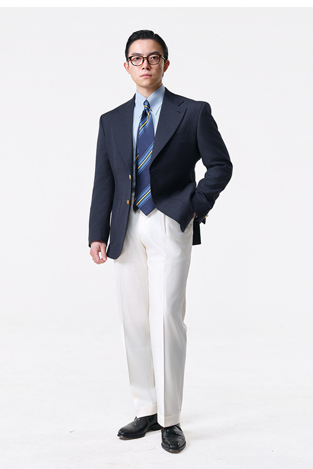 Blazer single breasted em lã merino 110's 18.25 micron com lapela notched large - Azul PYZ
