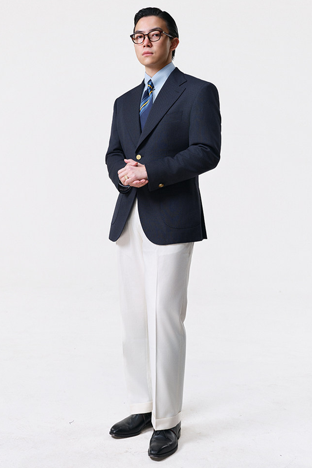 Blazer single breasted em lã merino 110's 18.25 micron com lapela notched large - Azul PYZ