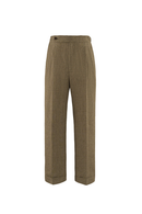 Calça de cintura alta, com pregas duplas, 100% french linho, Khaki Príncipe de Galês - ACT