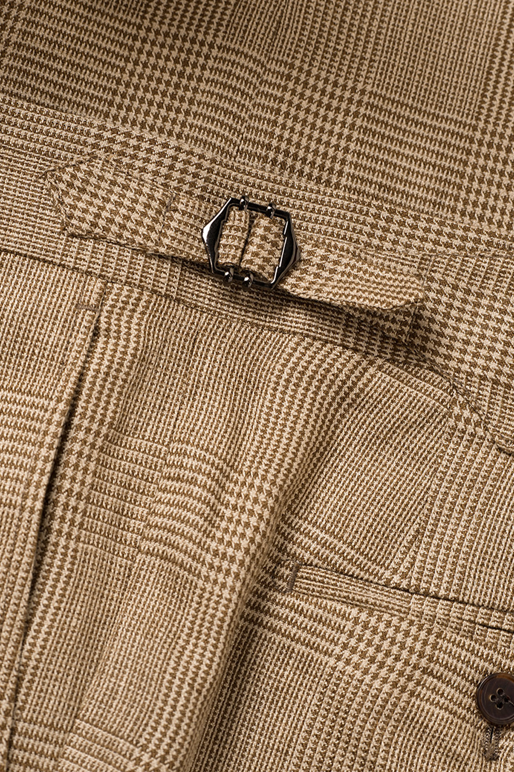 Calça de cintura alta, com pregas duplas, 100% french linho, Khaki Príncipe de Galês - ACT