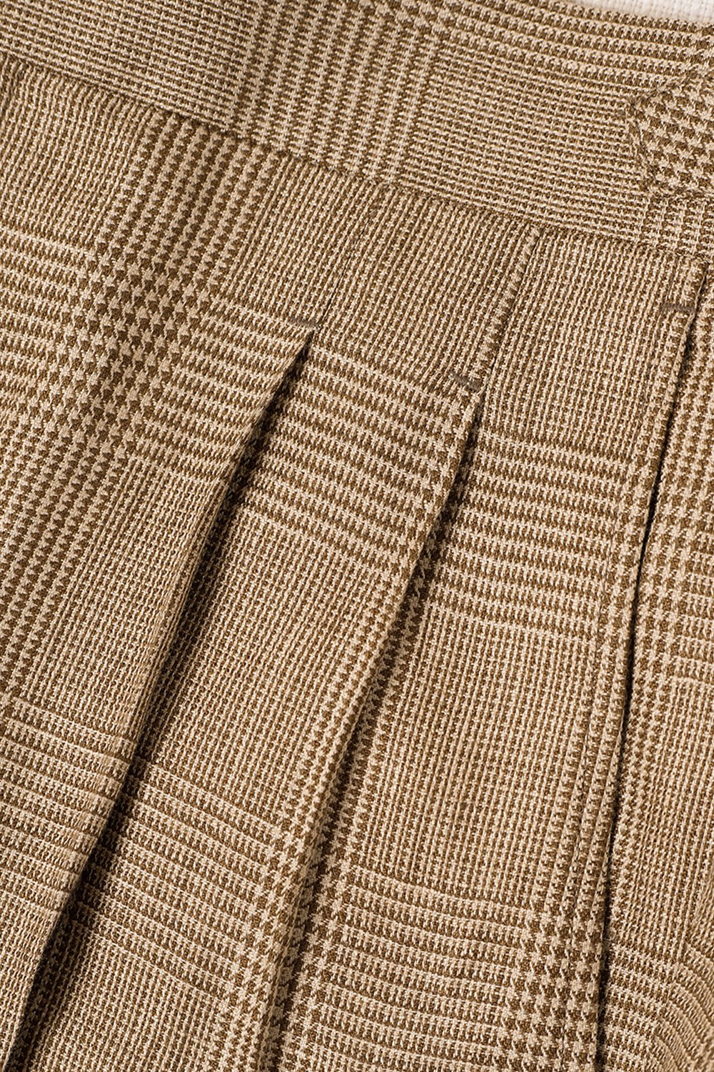 Calça de cintura alta, com pregas duplas, 100% french linho, Khaki Príncipe de Galês - ACT