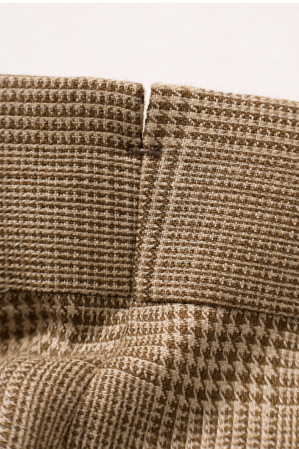 Calça de cintura alta, com pregas duplas, 100% french linho, Khaki Príncipe de Galês - ACT