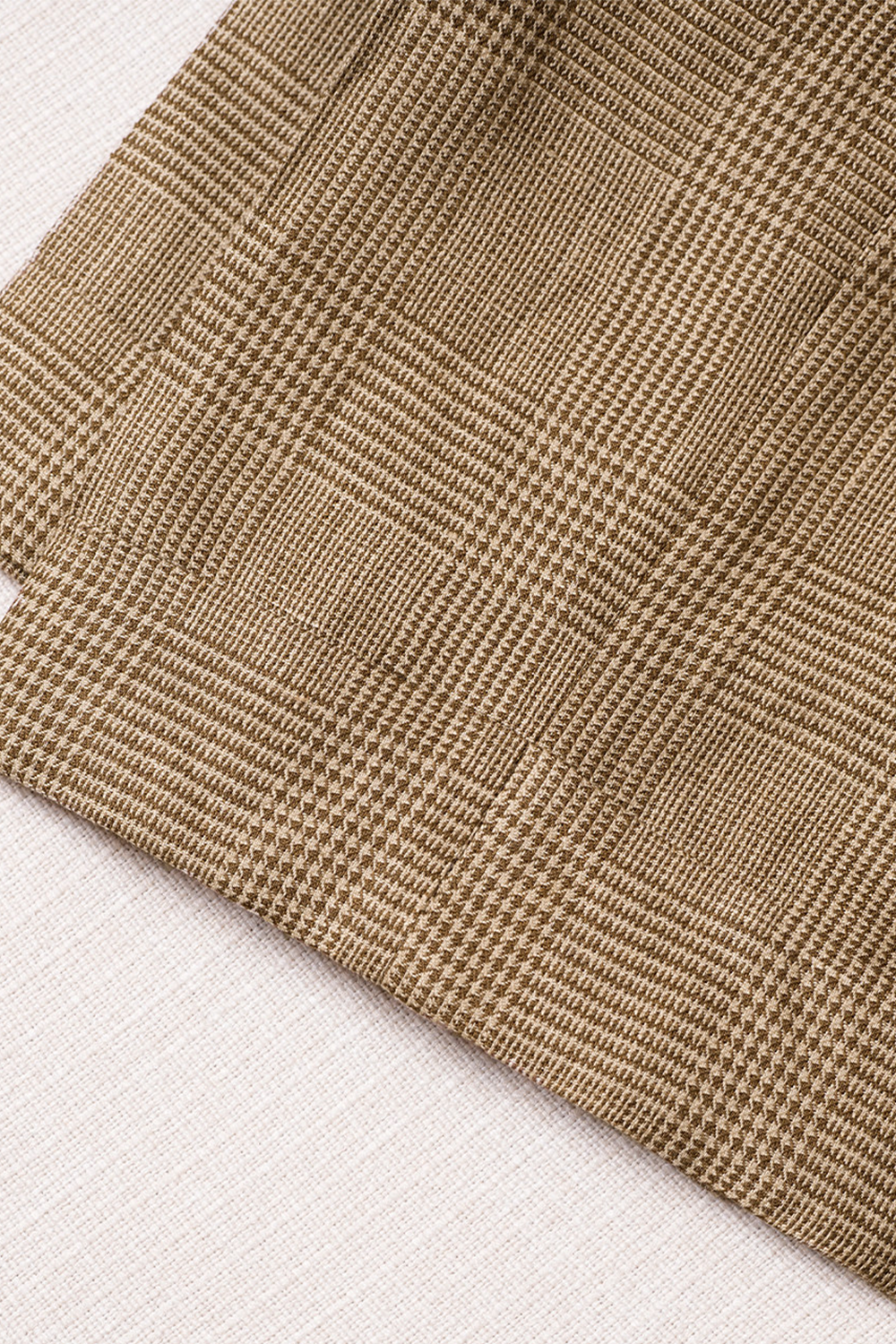 Calça de cintura alta, com pregas duplas, 100% french linho, Khaki Príncipe de Galês - ACT