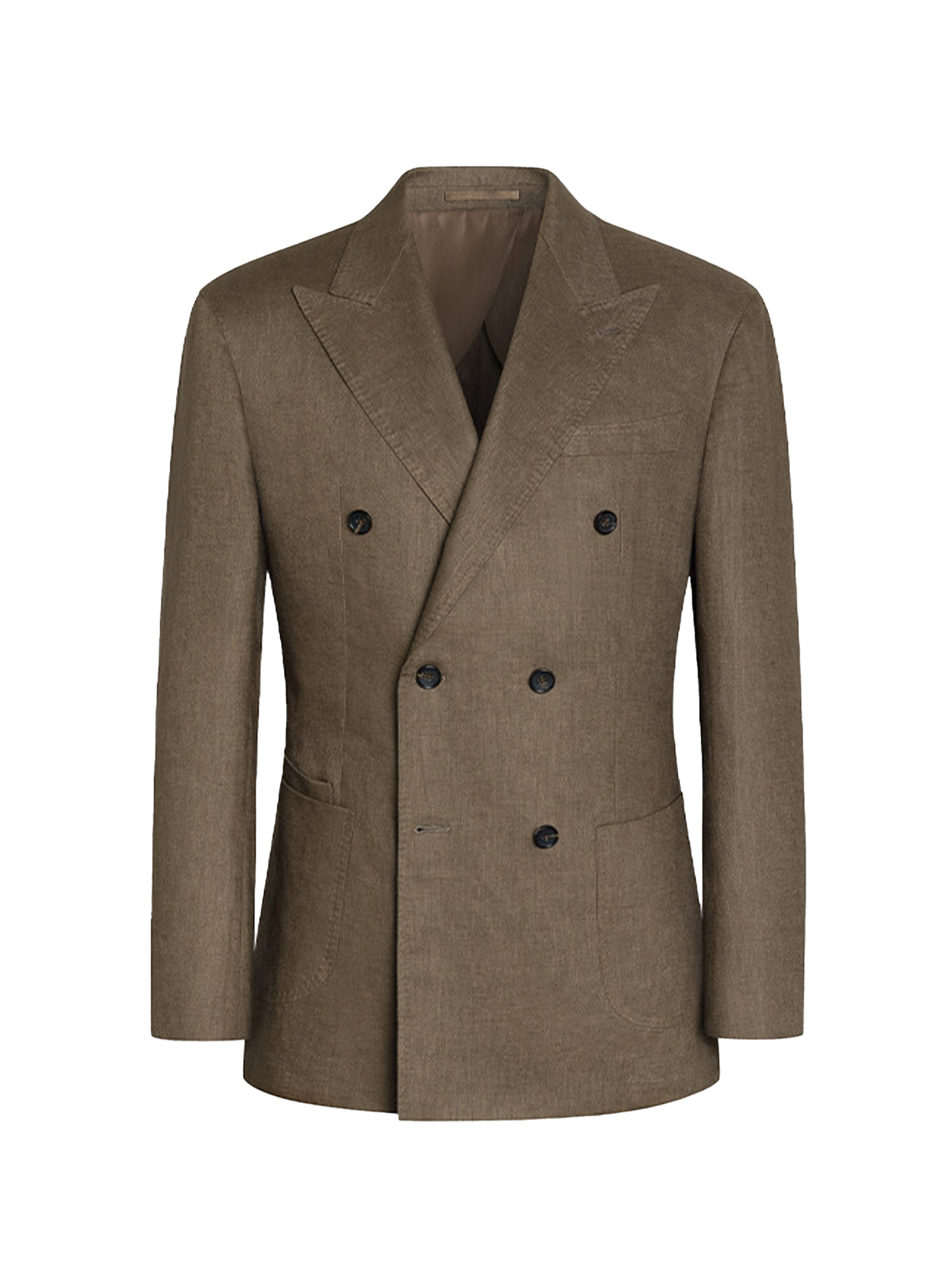 MT GERALD - Blazer double breasted 6x2, half linen, 100% linho,  estrutura half canvas com lapela peak - Marrom SKR