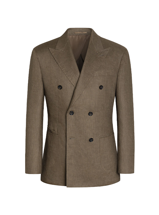 MT GERALD - Blazer double breasted 6x2, half linen, 100% linho,  estrutura half canvas com lapela peak - Marrom SKR