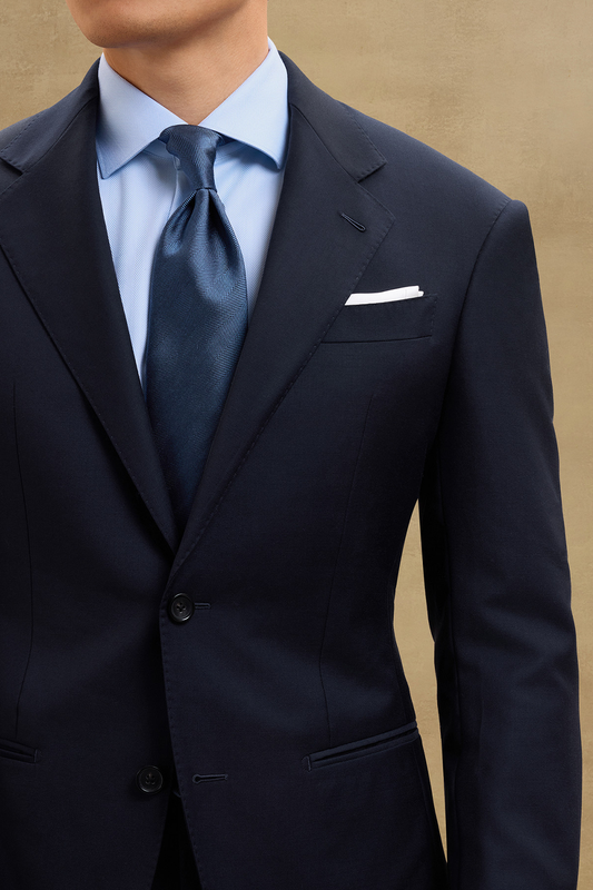 Lanifício Vitale Barberis Canônico- Costume single breasted, half canvas, em lã 21 micron COVERT , lapela notched -Azul Marinho SKA