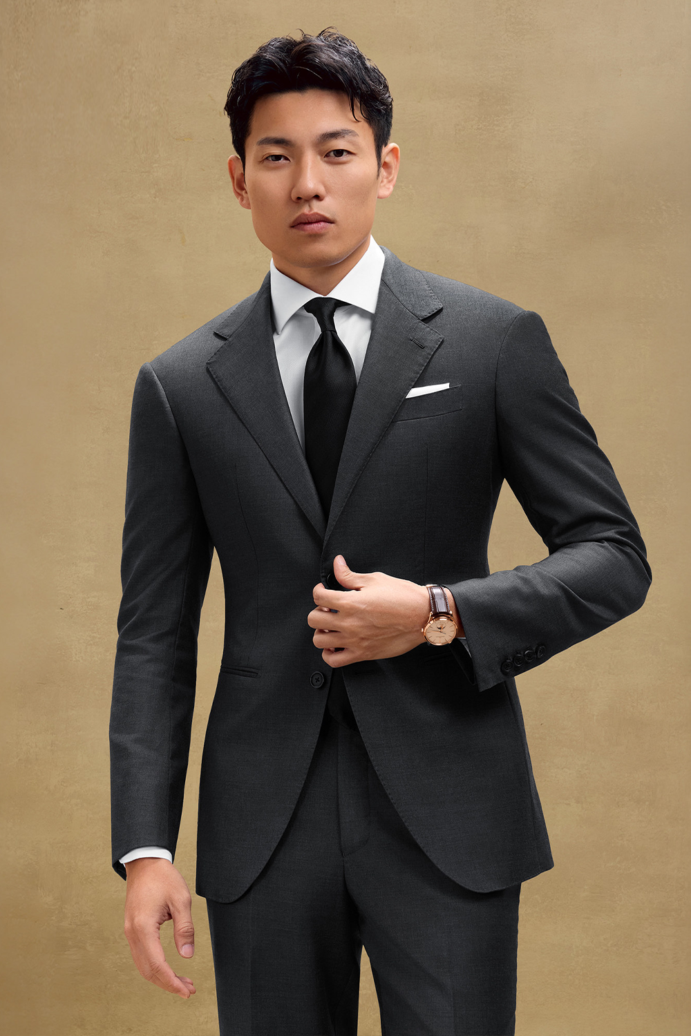 Lanifício Vitale Barberis Canônico- Costume single breasted, half canvas, em lã 21 micron COVERT , lapela notched - Cinza Chumbo SKA