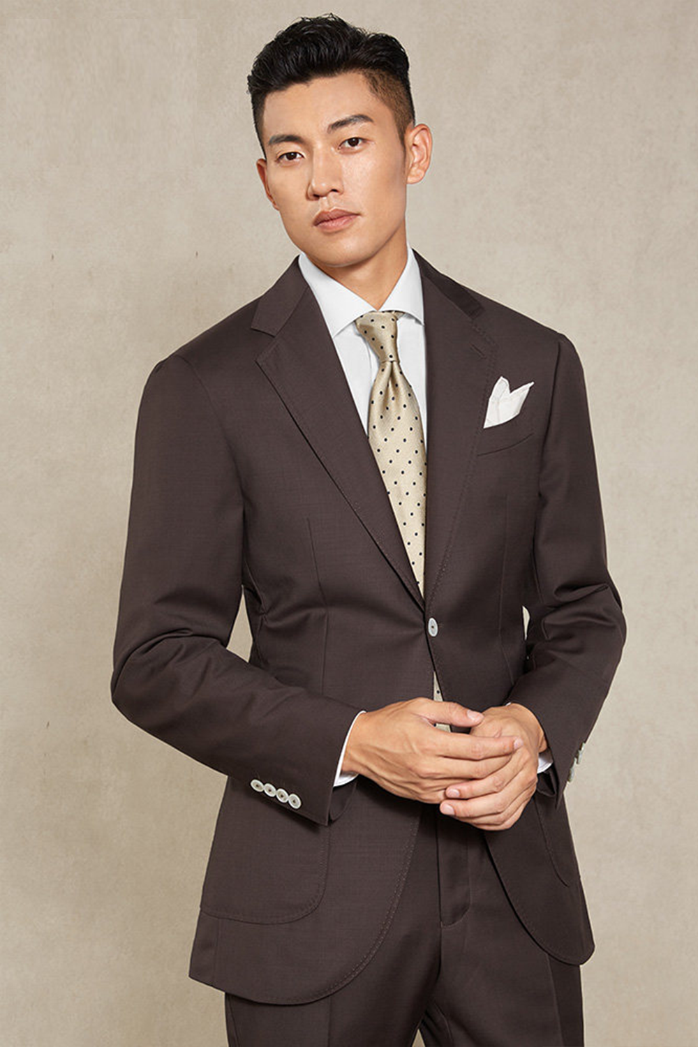 Lanifício MT GERALD - Costume single breasted, half canvas, em lã merino super 110 18.25 µ , lapela notched - Marrom SKA