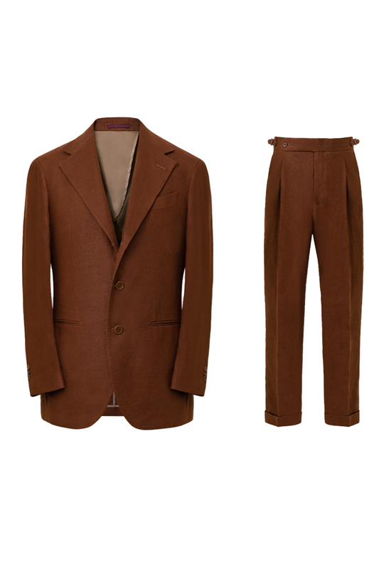 Costume single breasted com lapela notched, em linho hopsack - Marrom Act