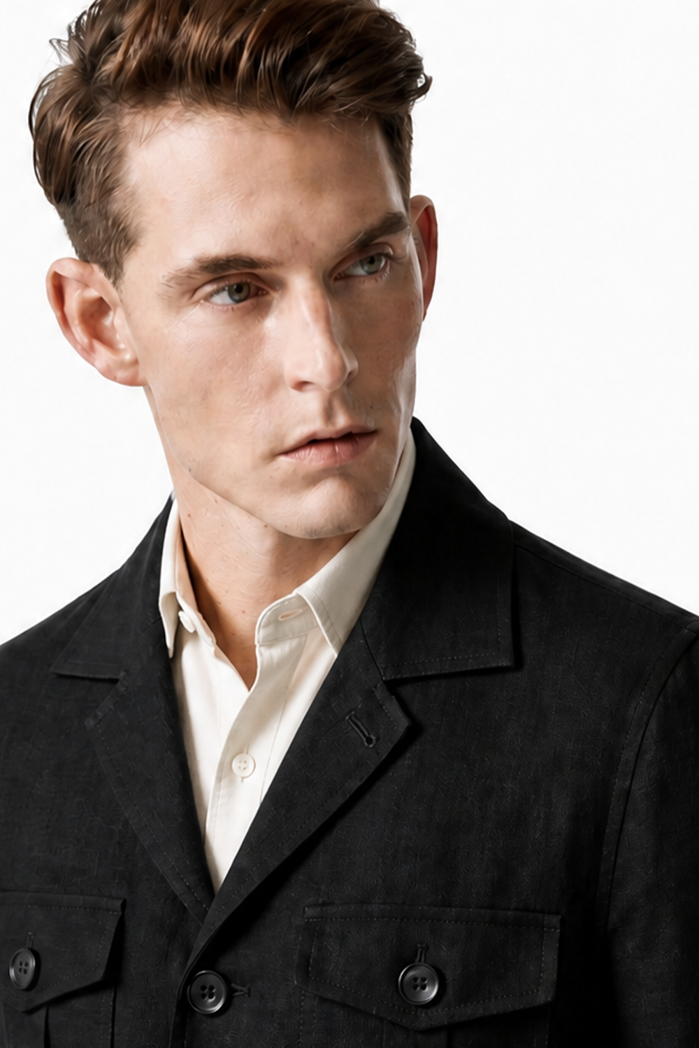 Safari Jacket desestruturado, com ajuste interno, em linho com tencel - Preto BsLee