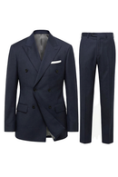 Lanifício MT GERALD - Costume double breasted 6x2, half canvas, em lã merino super 110 18.25 µ , lapela peak - Azul Marinho SKA