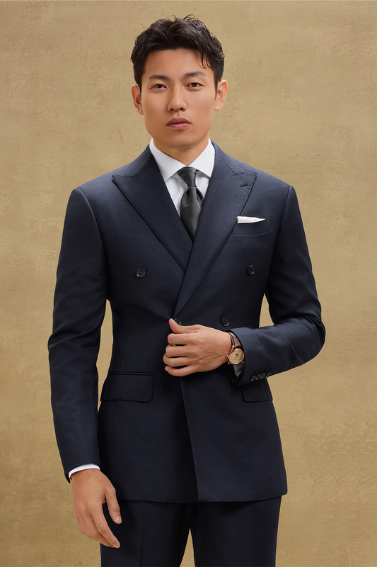 Lanifício MT GERALD - Costume double breasted 6x2, half canvas, em lã merino super 110 18.25 µ , lapela peak - Azul Marinho SKA