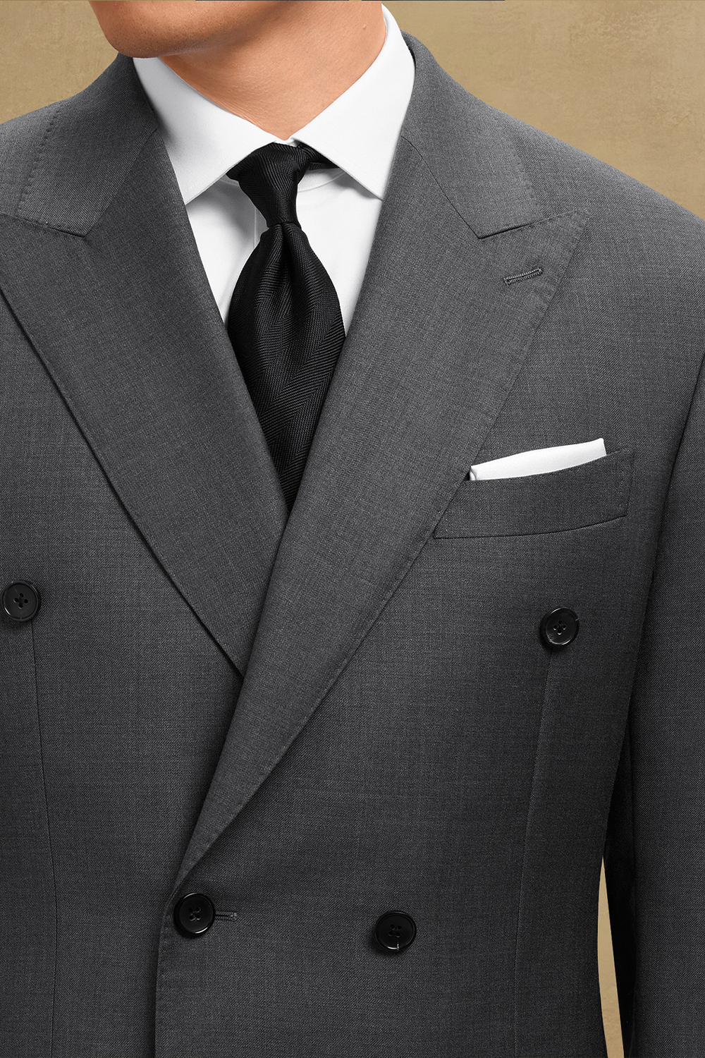 Lanifício MT GERALD - Costume double breasted 6x2, half canvas, em lã merino super 110 18.25 µ , lapela peak - Cinza SKA