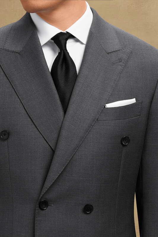 Lanifício MT GERALD - Costume double breasted 6x2, half canvas, em lã merino super 110 18.25 µ , lapela peak - Cinza SKA