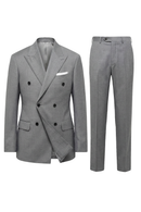Lanifício MT GERALD - Costume double breasted 6x2, half canvas, em lã merino super 110 18.25 µ , lapela peak - Cinza Claro SKA