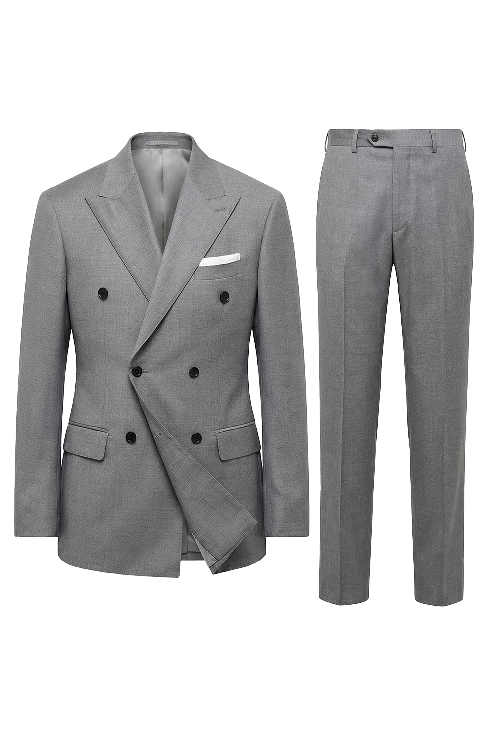 Lanifício MT GERALD - Costume double breasted 6x2, half canvas, em lã merino super 110 18.25 µ , lapela peak - Cinza Claro SKA