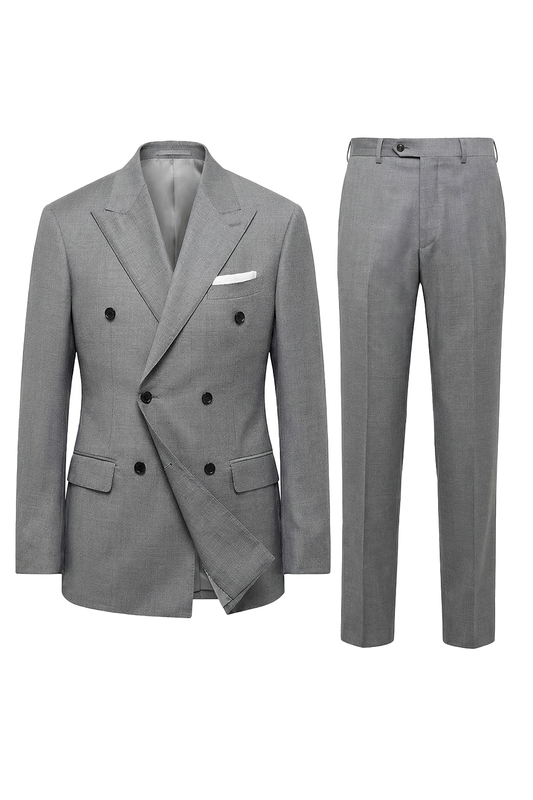 Lanifício MT GERALD - Costume double breasted 6x2, half canvas, em lã merino super 110 18.25 µ , lapela peak - Cinza Claro SKA