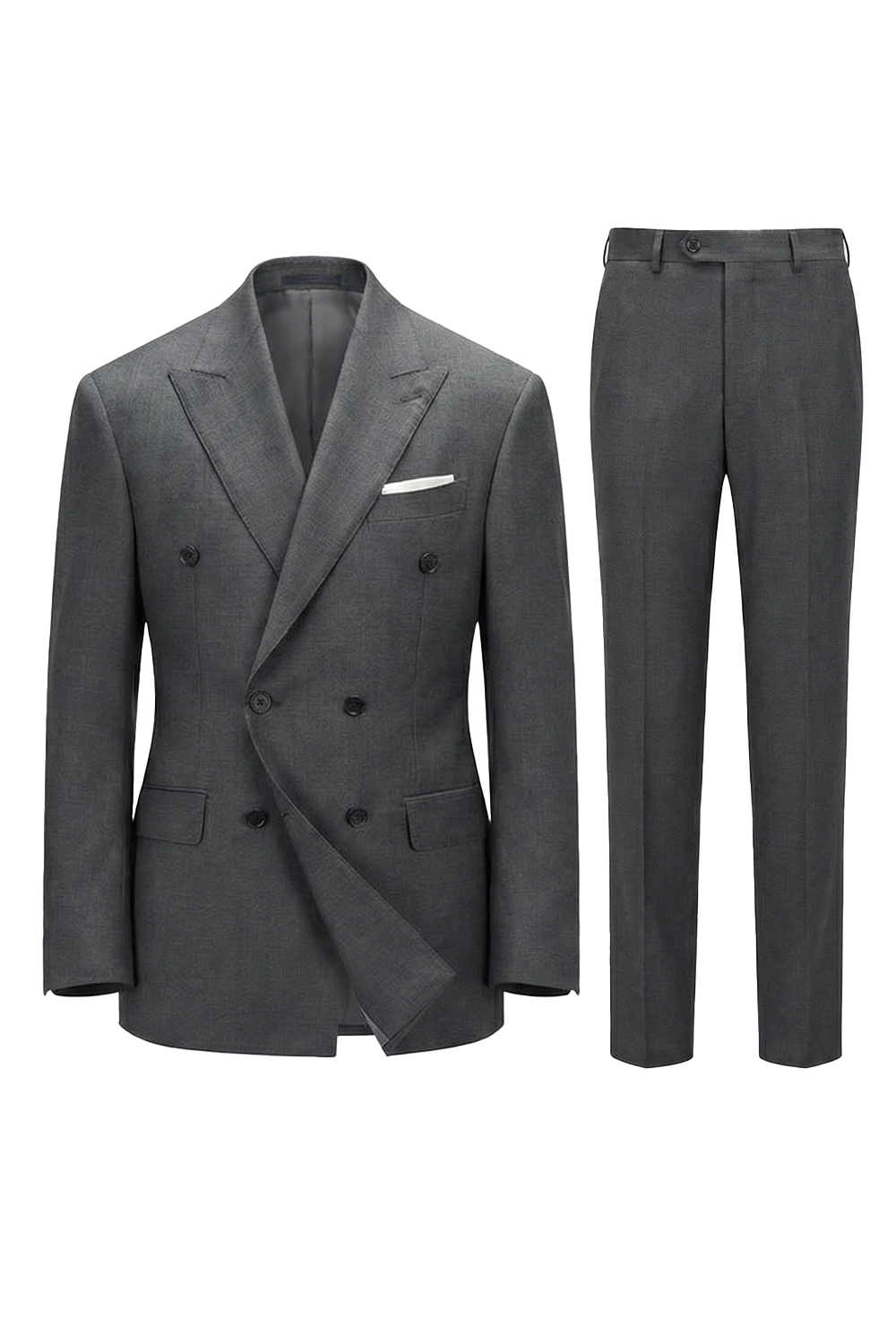 Lanifício MT GERALD - Costume double breasted 6x2, half canvas, em lã merino super 110 18.25 µ , lapela peak - Cinza SKA