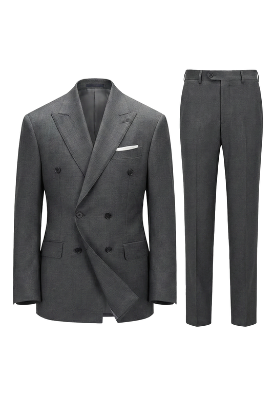 Lanifício MT GERALD - Costume double breasted 6x2, half canvas, em lã merino super 110 18.25 µ , lapela peak - Cinza SKA