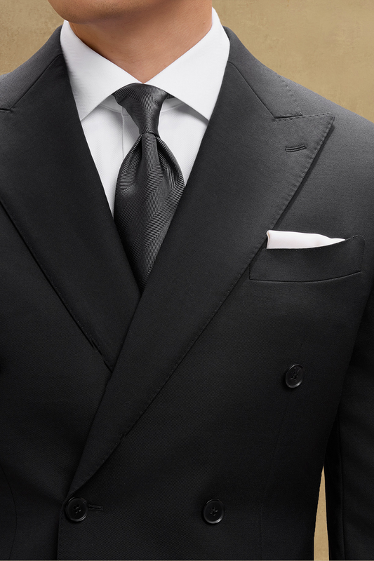 Lanifício MT GERALD - Costume double breasted 6x2, half canvas, em lã merino super 110 18.25 µ , lapela peak - Preto SKA