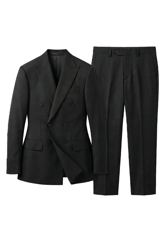 Lanifício MT GERALD - Costume double breasted 6x2, half canvas, em lã merino super 110 18.25 µ , lapela peak - Preto SKA