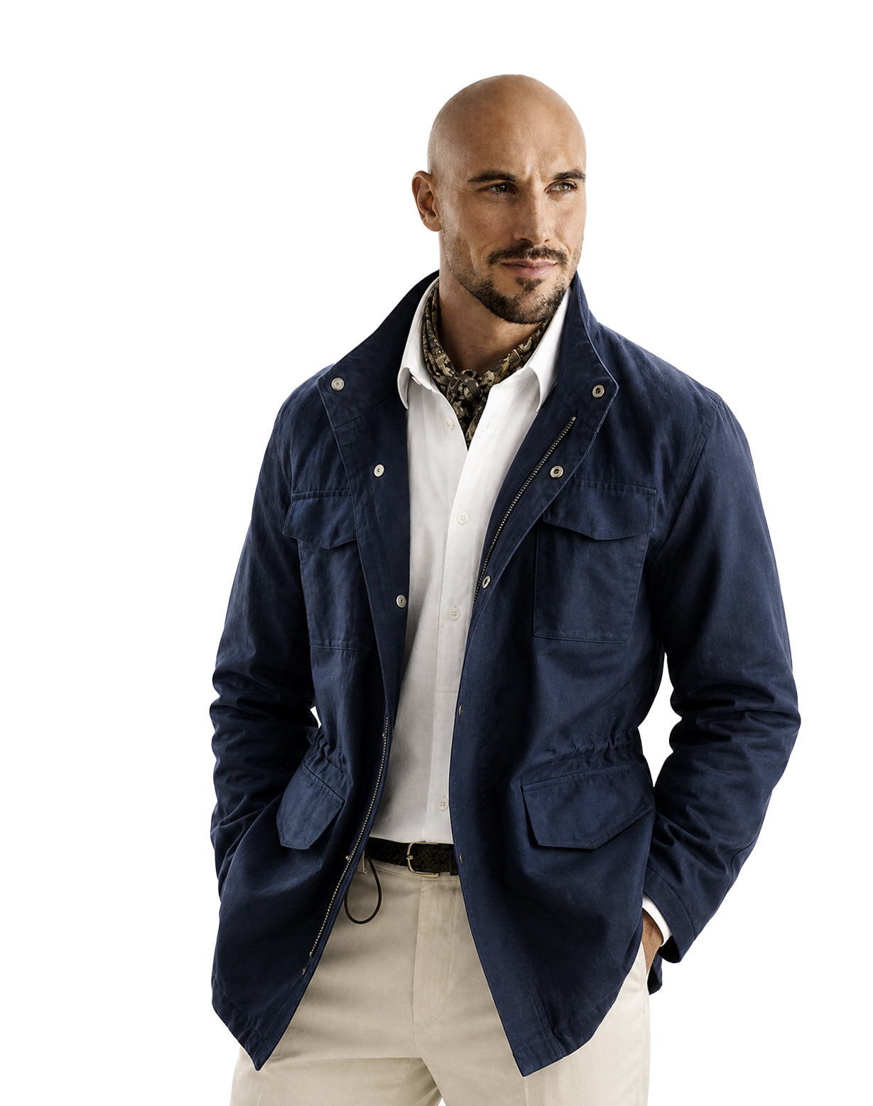 Safari Jacket, com ajuste interno, zíper e botões, em linho, algodão e tencel - Azul Sanhr