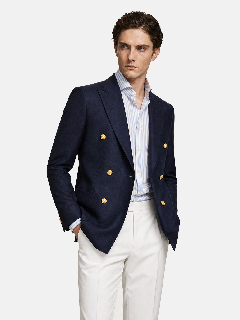 Blazer marinheiro, em lã tropical double breasted 6x2 com lapela peak large - Navy Azul HNR