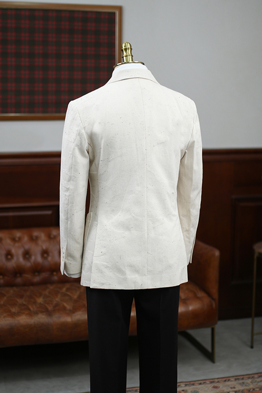 Blazer em algodão speckled, double breasted 6x1, com lapela peak - Nep Branco Damasco HNR