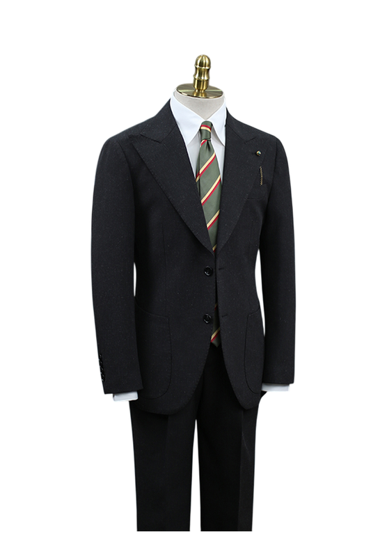 Blazer, tramado com linho, single breasted com lapela peak - Preto esfumaçado HNR