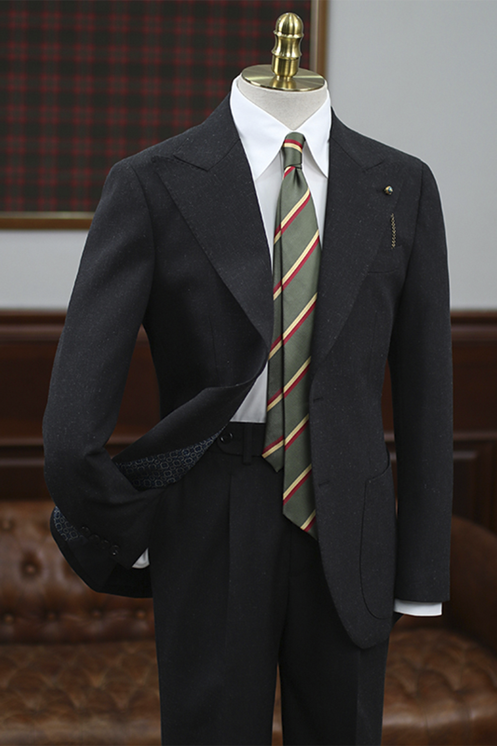 Blazer, tramado com linho, single breasted com lapela peak - Preto esfumaçado HNR