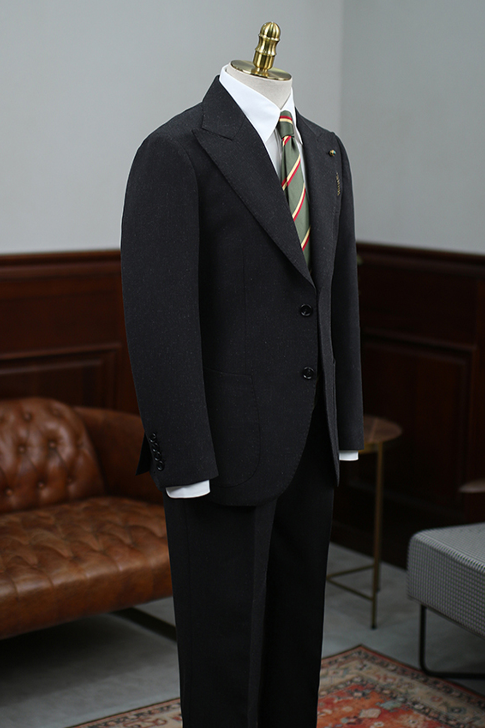 Blazer, tramado com linho, single breasted com lapela peak - Preto esfumaçado HNR