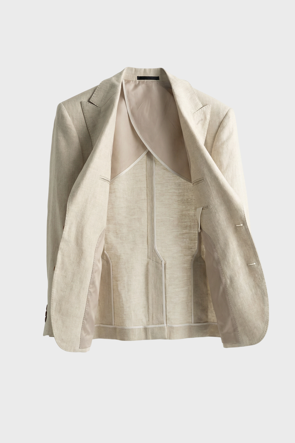 Blazer em linho puro, desestruturado single breasted, com bolsos flap e lapela peak large - Off White PPR