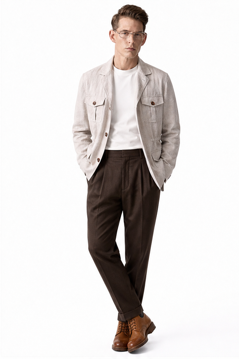 Safari Jacket desestruturado, com ajuste interno 100% linho - Off-White LINEN