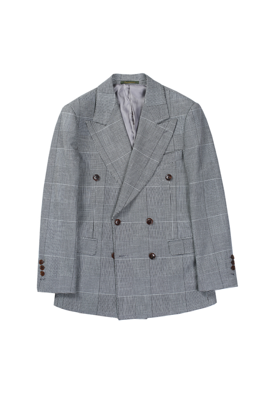 Blazer, double breasted 6x4 com lapela peak large - Cinza Principe de Galês HNR