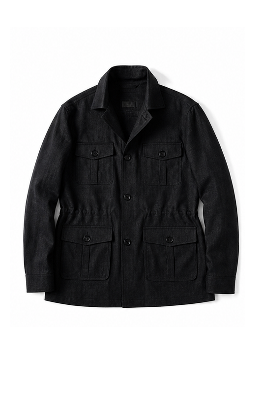 Safari Jacket desestruturado, com ajuste interno, em linho com tencel - Preto BsLee