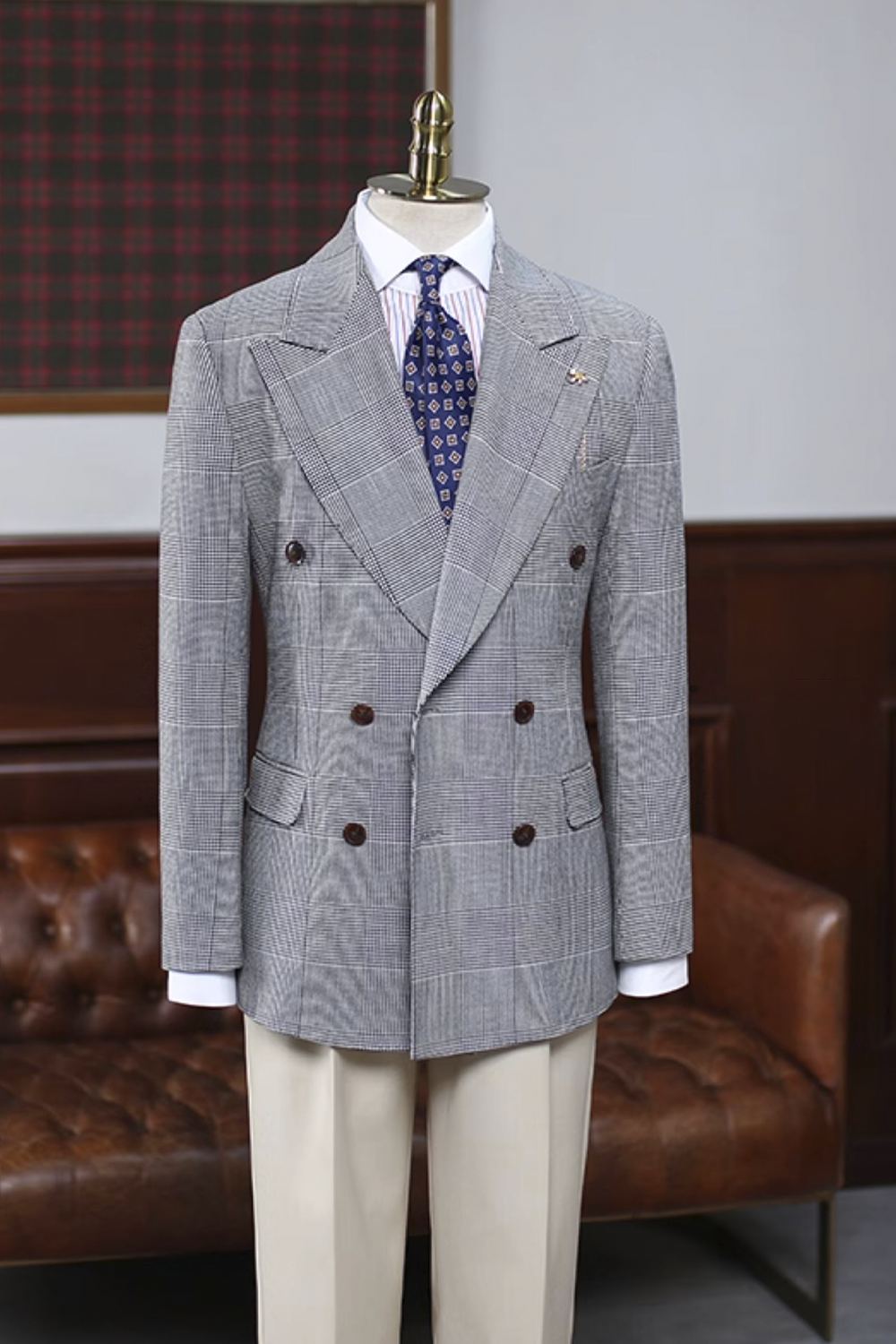 Blazer, double breasted 6x4 com lapela peak large - Cinza Principe de Galês HNR
