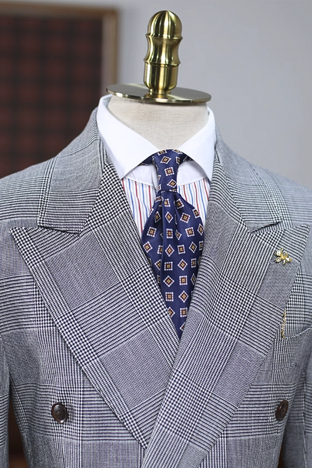 Blazer, double breasted 6x4 com lapela peak large - Cinza Principe de Galês HNR