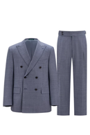 Lanifício Reda 1865 - Costume em lã merino, double breasted 6x2, half canvas com lapela peak - Azul cimento