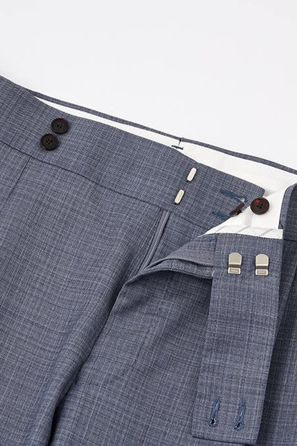 Lanifício Reda 1865 - Costume em lã merino, double breasted 6x2, half canvas com lapela peak - Azul cimento