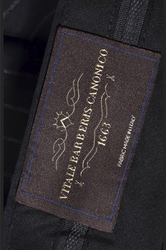 Lanifício Vitale Barberis Canonico - Calça em modelagem italiana, em lã merino 130'S, 17.25 µ, cintura alta, com ajustadores laterais - Preta risca de giz