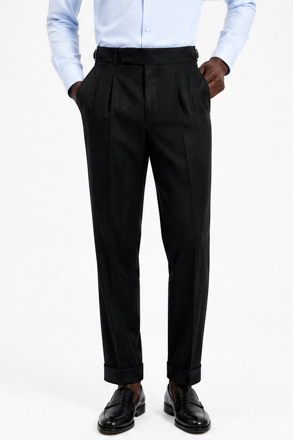 Ateliê Lynch - Calça em lã merino, super 100's 18.75 micron, com ajustadores laterais -  Preta