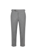 Calça cintura alta com ajustadores laterais e barra italiana, em lã tropical - Cinza SKA