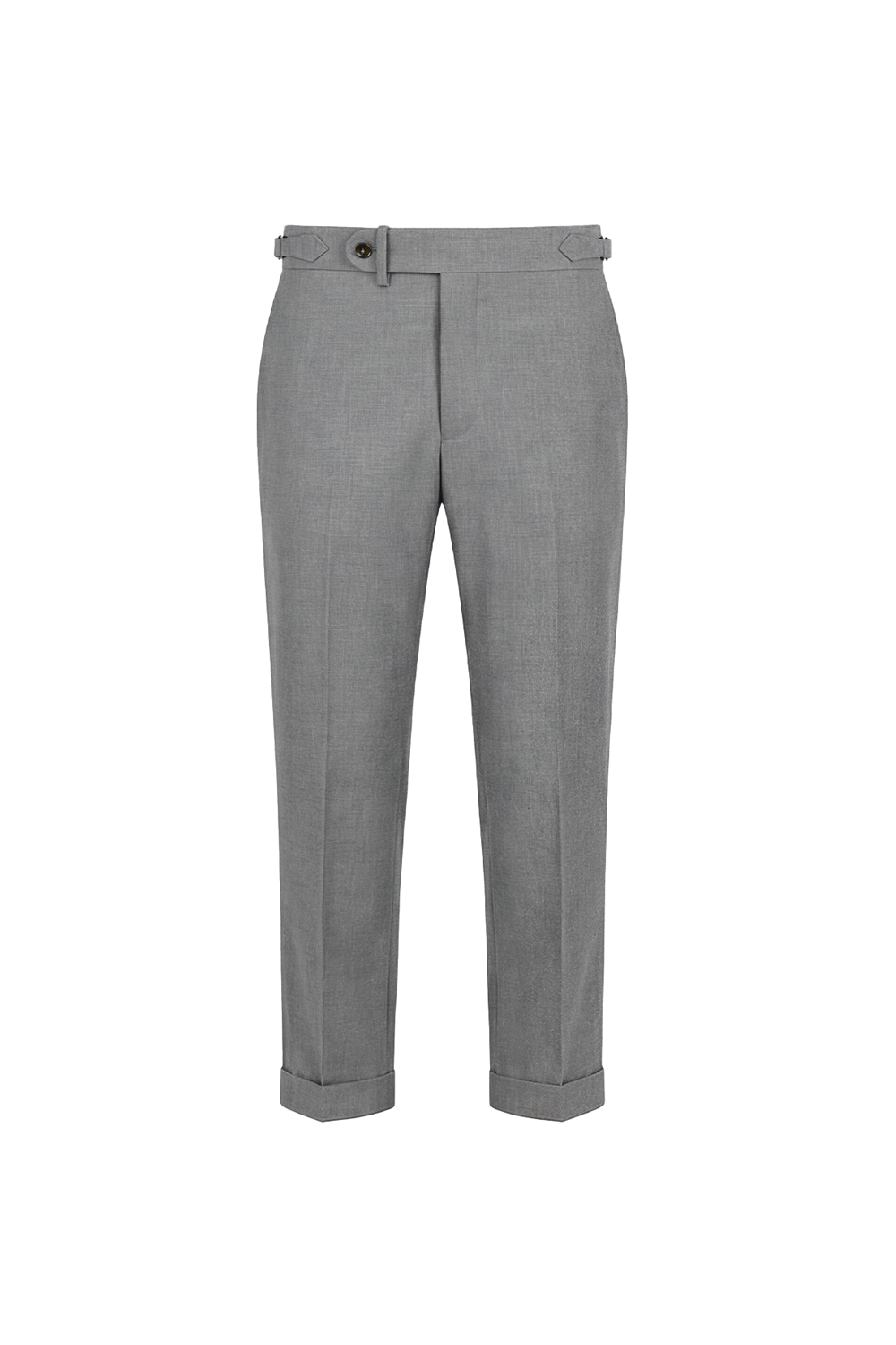 Calça cintura alta com ajustadores laterais e barra italiana, em lã tropical - Cinza SKA