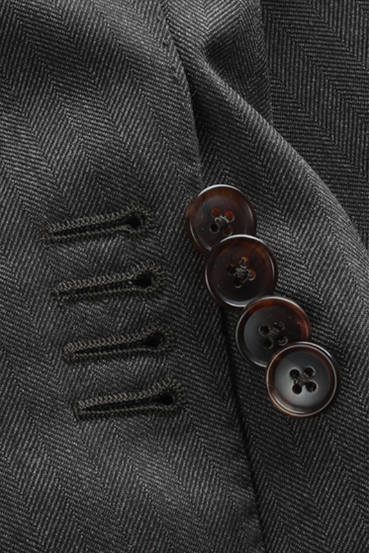 Lanifício Vitale Barberis Canonico - Costume double breasted 6x2, espinha de peixe, half canvas, lapela peak, em lã merino super 100 18.75 µ, 320g - Marrom grafite