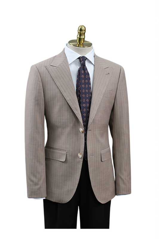 Blazer com riscas, single breasted com lapela peak - Taupe riscado HNR