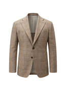 Blazer desestruturado single breasted, 100% linho 195g/m², lapela notched large - Príncipe de Gales Marrom terracota PPR